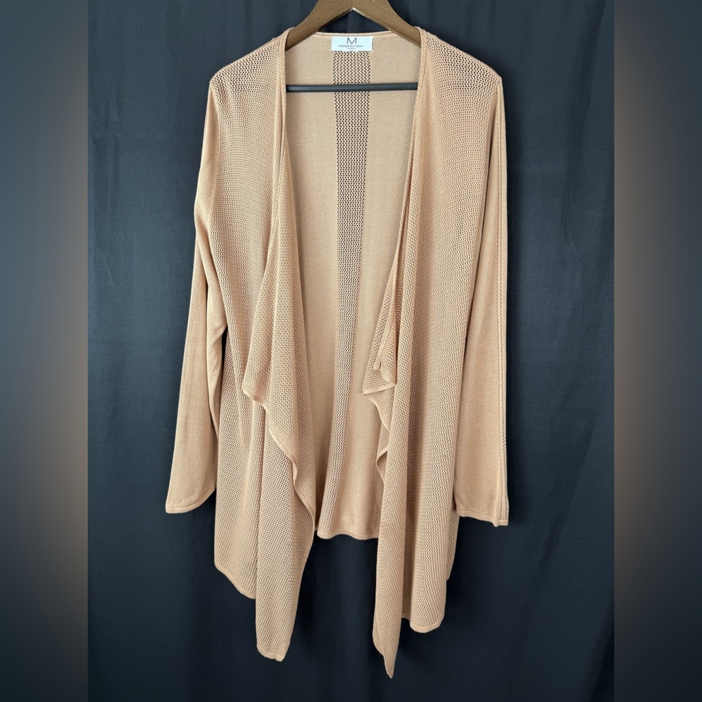 Magaschoni Tan Open Knit Cardigan Lightweight L/XL Women’s
